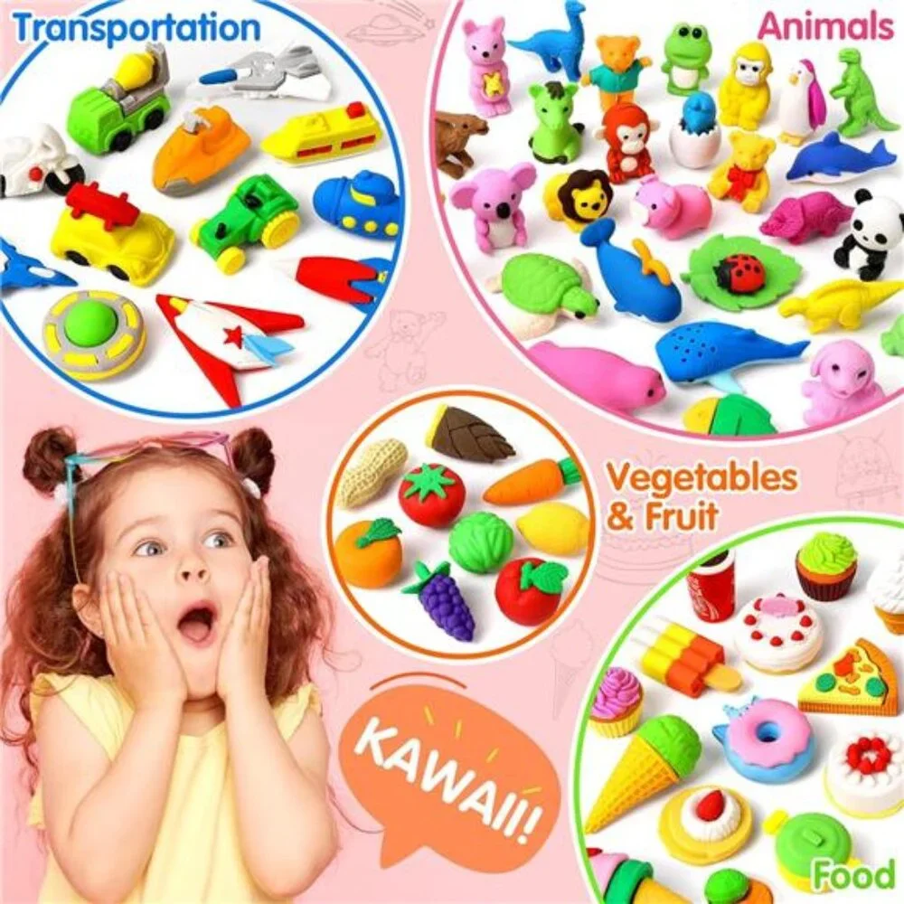 70 Pack‎ Animal Assorted Erasers for Kids Back to School Supplies Bundle Set